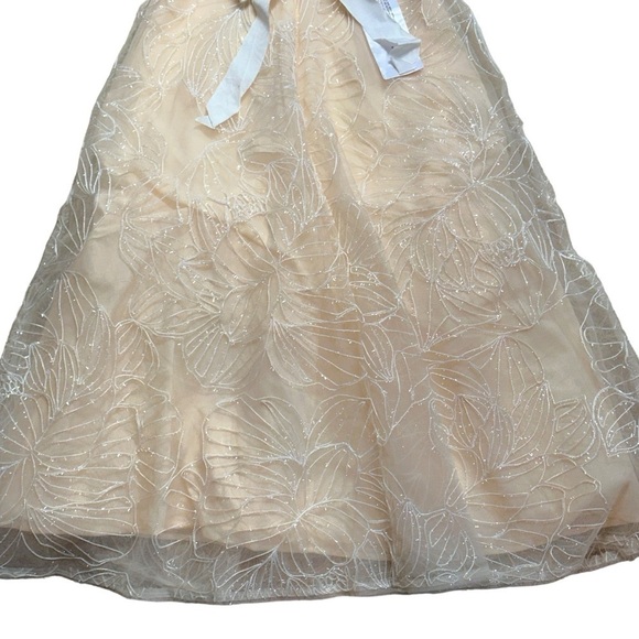 BCBGMAXAZRIA Ivory Cream Metallic Floral Embroidered Midi Dress Women’s US 0 - Picture 6 of 9